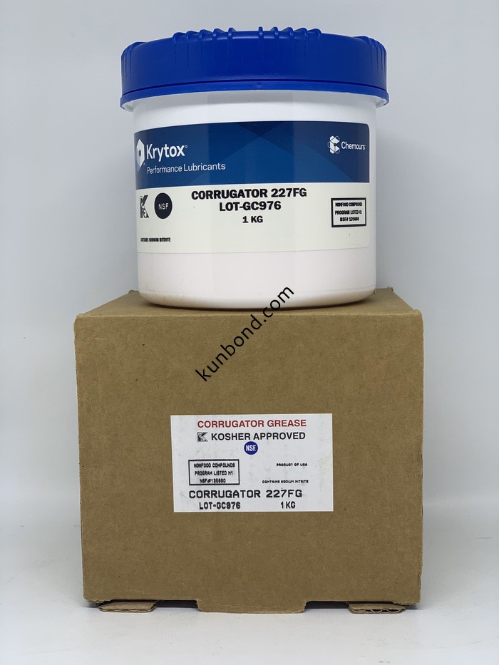 Corrugator Krytox 227FG 潤滑脂與大多數金屬和常用彈性體兼容。Krytox 227FG在瓦楞設備中使用的高溫下提供長(cháng)期的耐磨性和熱穩定性，并且不會(huì )碳化。